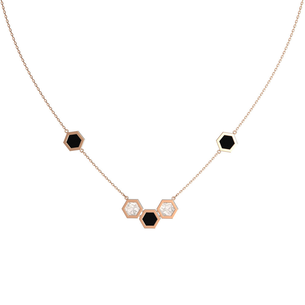 Колье из золота c ониксом и перламутром