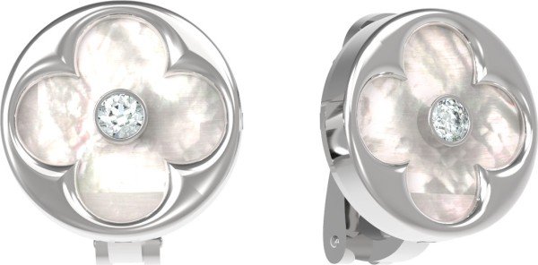 Серьги из белого золота c бриллиантами и перламутром