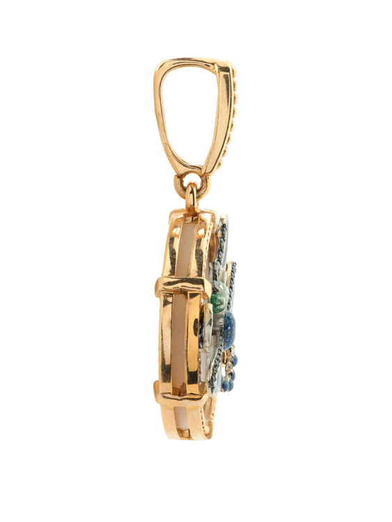 Подвеска из золота c сапфиром, эмалью и перламутром
