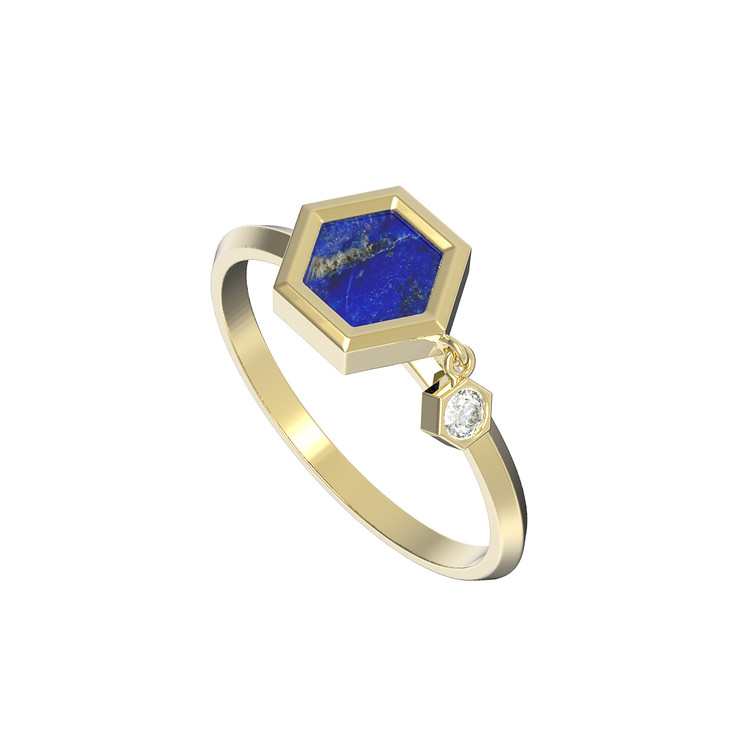 Кольцо из лимонного золота c бриллиантами и лазуритом