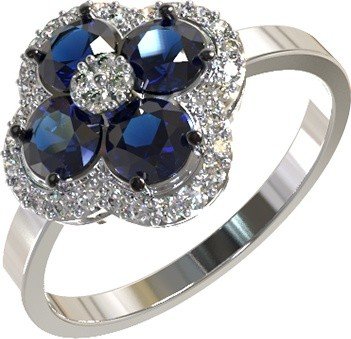Кольцо из белого золота c бриллиантами и сапфиром
