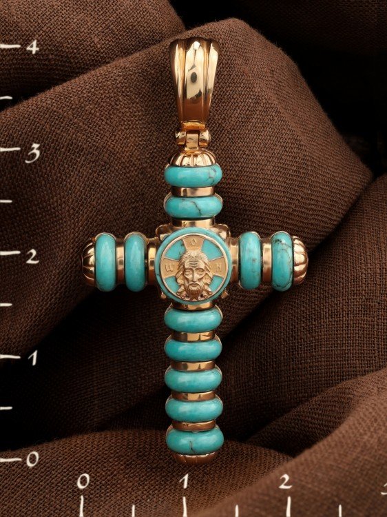 Крест из золота c бирюзой