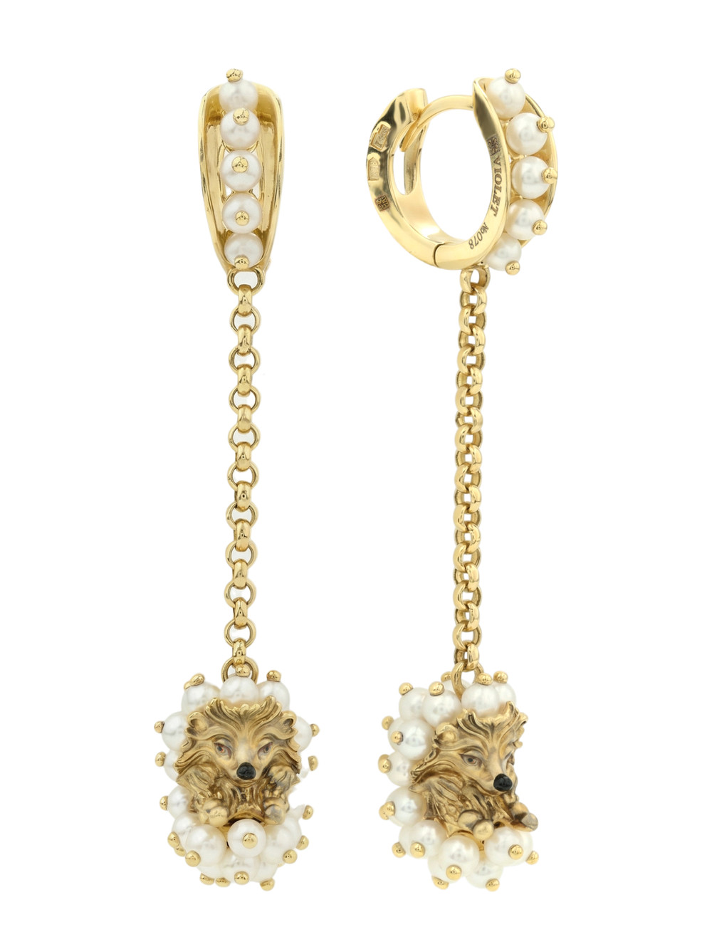 Серьги из лимонного золота c эмаль и жемчугом