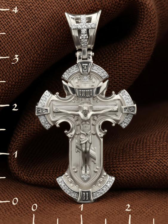 Крест из белого золота c бриллиантами