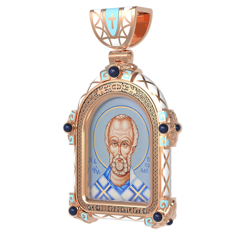 Образок из золота c эмаль , иконописью и темперой