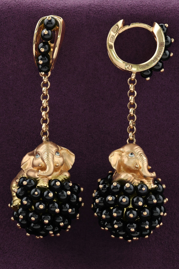 Серьги из золота c эмаль и ониксом