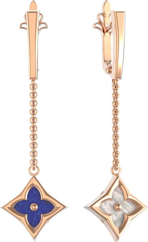 Серьги из золота c лазуритом и перламутром