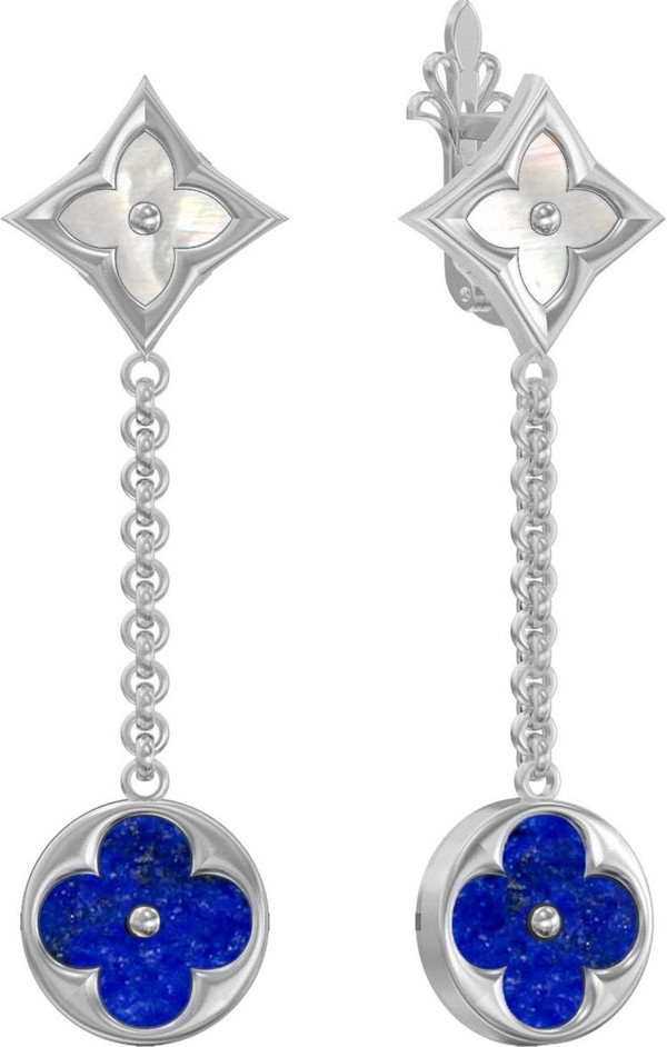 Серьги из белого золота c лазуритом и перламутром