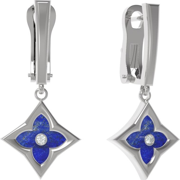 Серьги из белого золота c бриллиантами и лазуритом