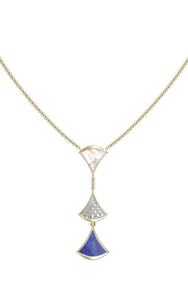 Колье из лимонного золота 585 пробы c бриллиантами, лазуритом и перламутром