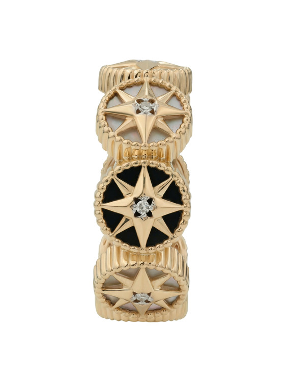 Кольцо из золота c бриллиантами, ониксом и перламутром