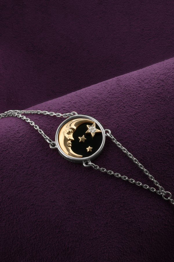 Браслет из белого золота 585 пробы c бриллиантами и ониксом