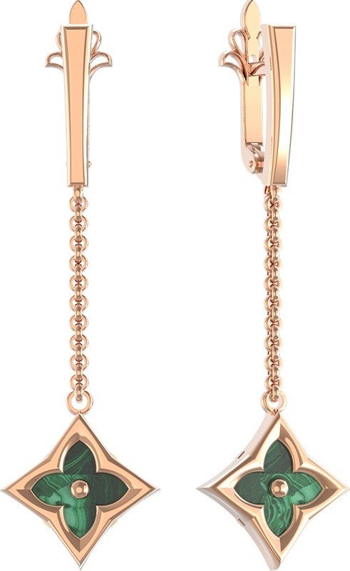 Серьги из золота c малахитом