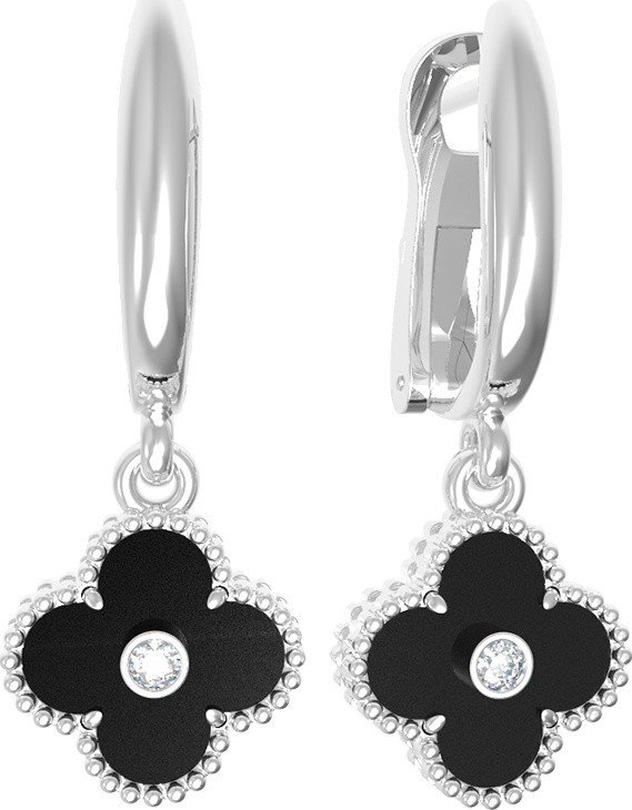 Серьги из белого золота c бриллиантами и ониксом