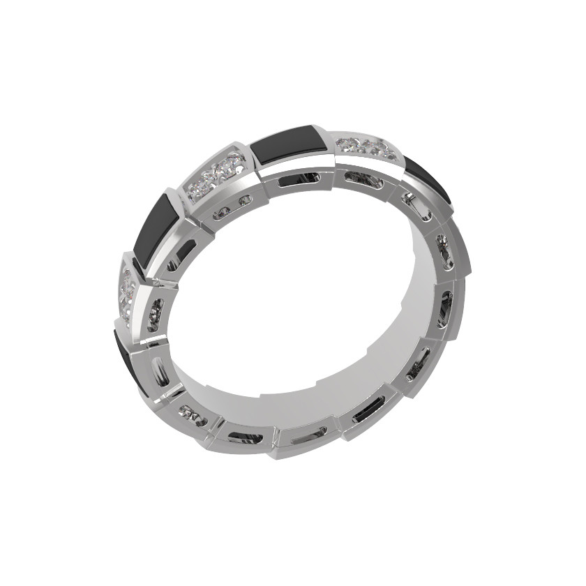 Кольцо из белого золота c бриллиантами и ониксом