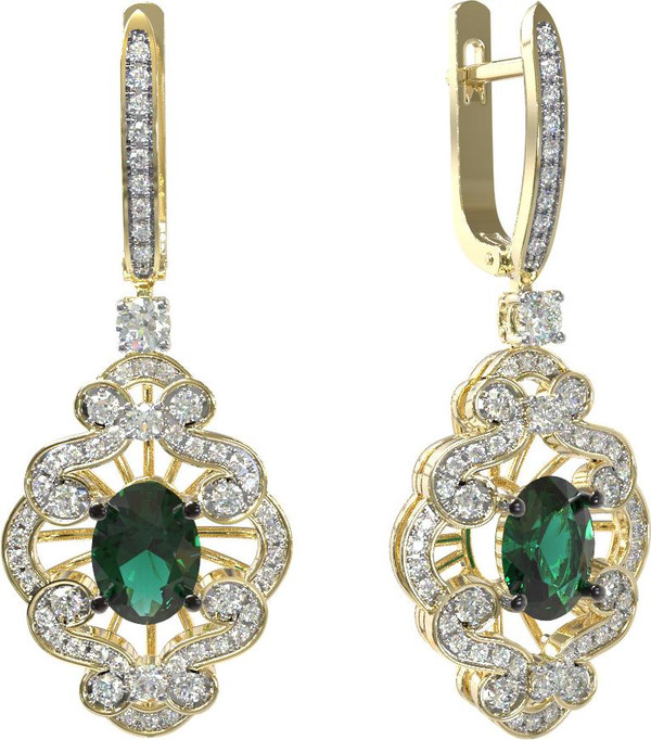 Серьги из лимонного золота c бриллиантами и изумрудом