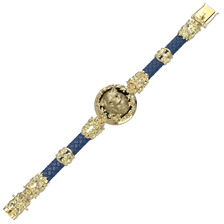 Браслет из лимонного золота c эмаль , кожаным шнурком и ониксом