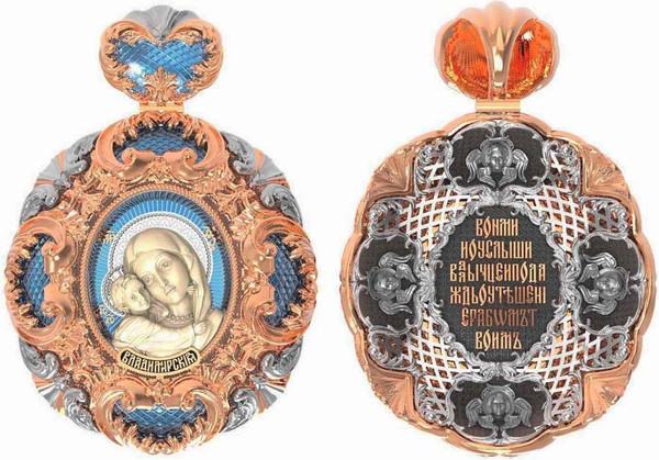 Образок из золота c эмаль и бивнем мамонта