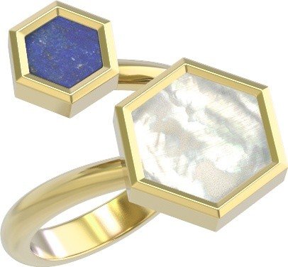 Кольцо из лимонного золота 585 пробы c лазуритом и перламутром