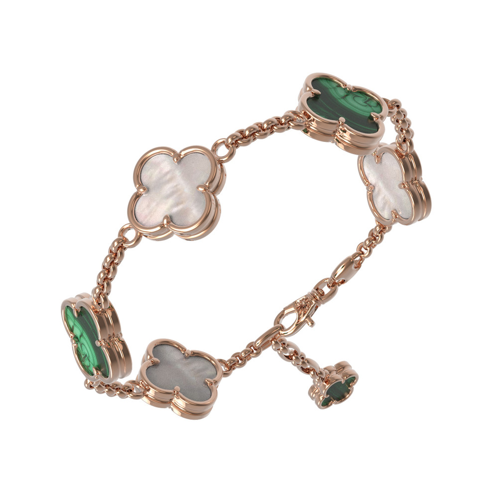 Браслет из золота c малахитом и перламутром