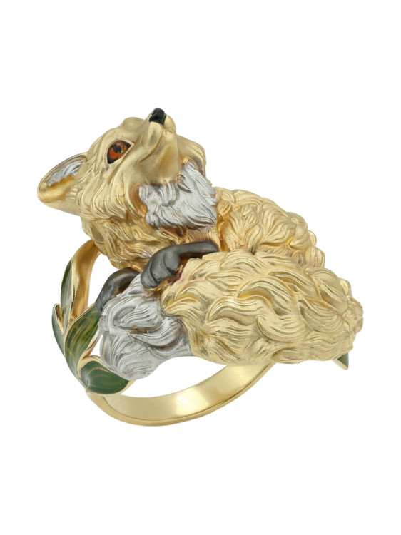 Кольцо из лимонного золота c эмаль