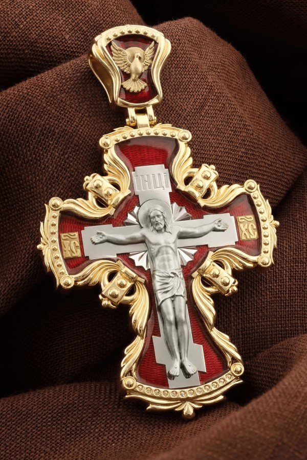 Крест из лимонного золота 585 пробы c эмалью