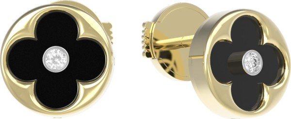 Серьги из лимонного золота 585 пробы c бриллиантами и ониксом