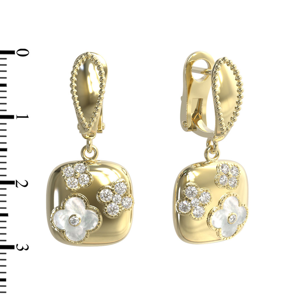 Серьги из лимонного золота c бриллиантами и перламутром