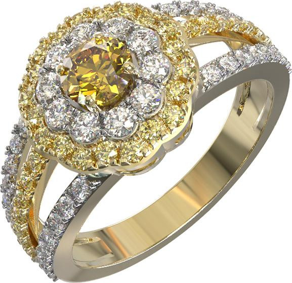 Кольцо из лимонного золота c бриллиантами и сапфиром