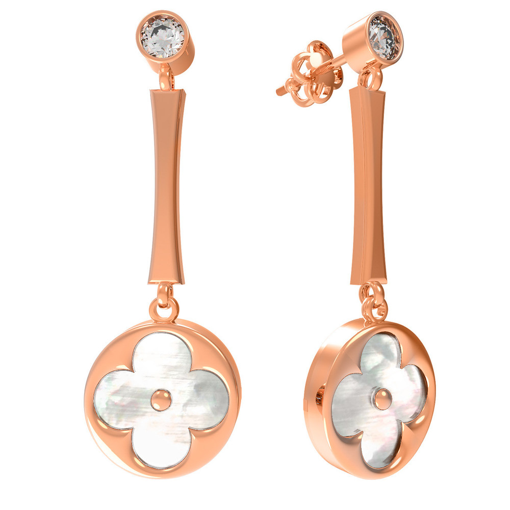 Серьги из золота c фианитом и перламутром