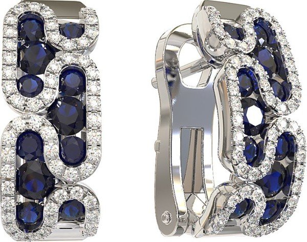 Серьги из белого золота 585 пробы c бриллиантами и сапфиром
