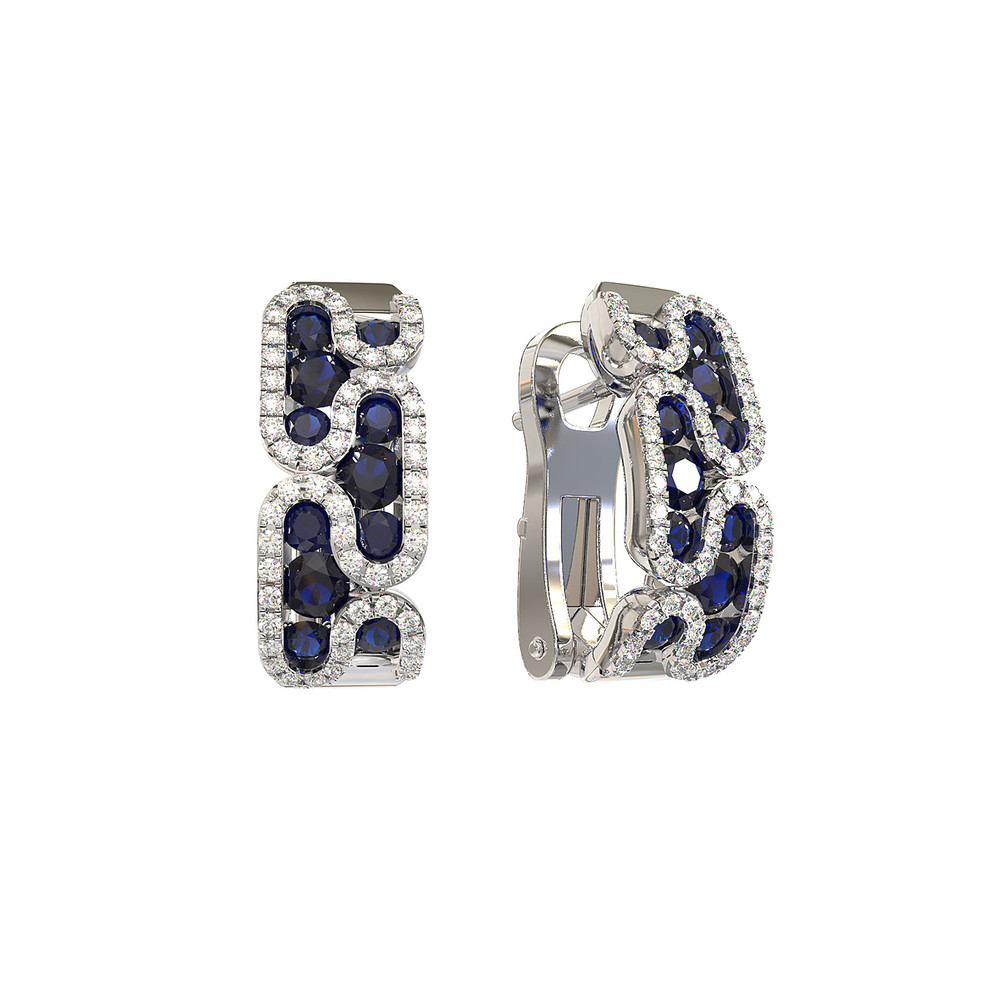Серьги из белого золота c бриллиантами и сапфиром
