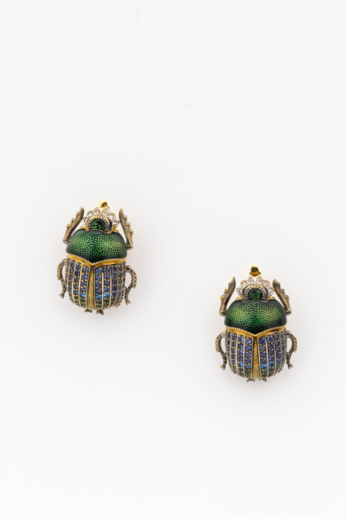 Серьги из лимонного золота c эмаль , фианитом и турмалином