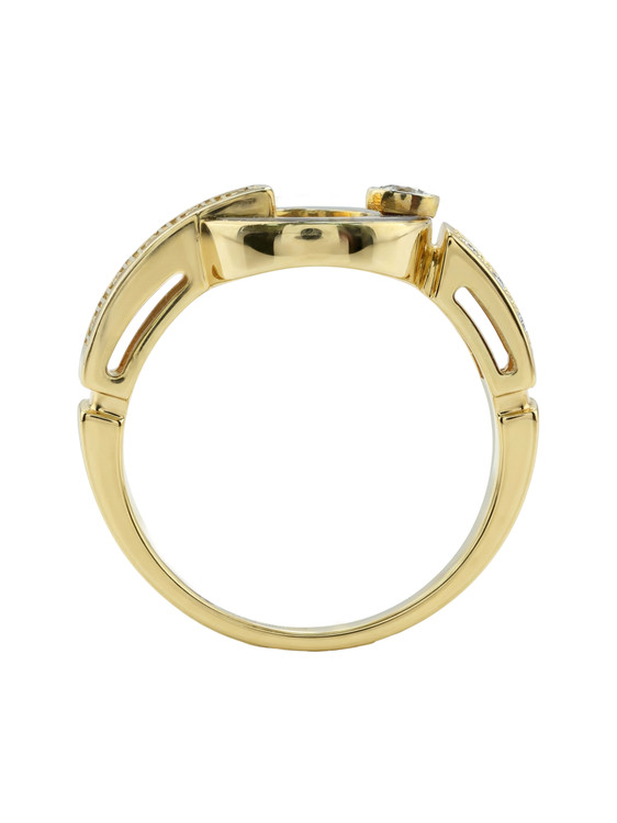 Кольцо из лимонного золота c бриллиантами и перламутром