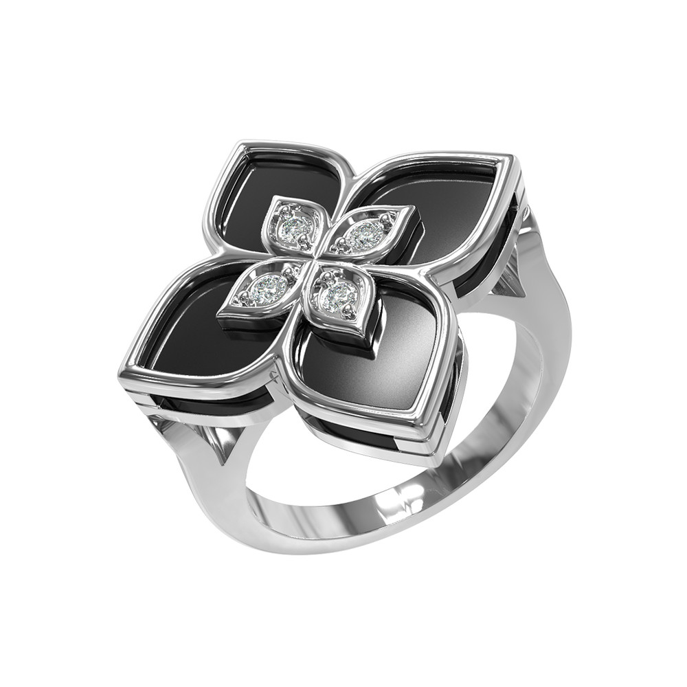 Кольцо из белого золота c бриллиантами и ониксом