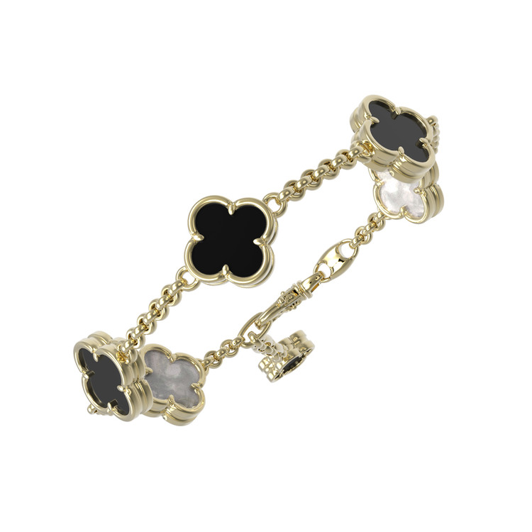 Браслет из лимонного золота c ониксом и перламутром