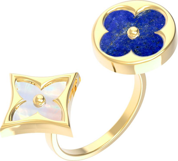 Кольцо из лимонного золота c лазуритом и перламутром