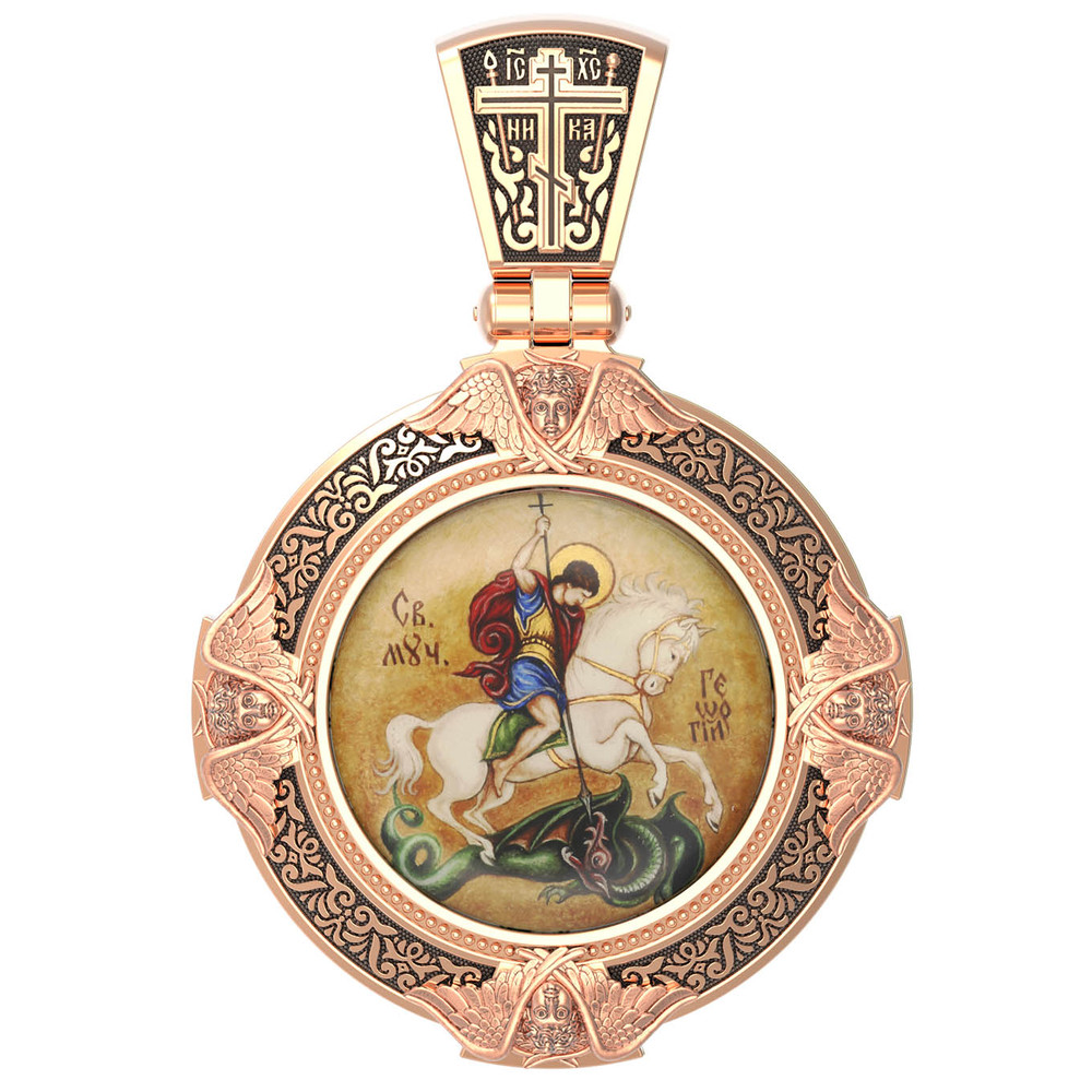 Образок из золота c эмаль , иконописью и темперой