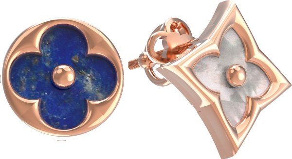 Серьги из золота c лазуритом и перламутром