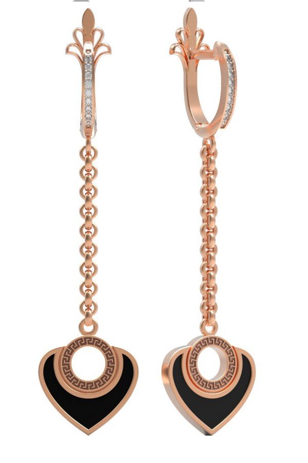 Серьги из золота 585 пробы c фианитом и ониксом