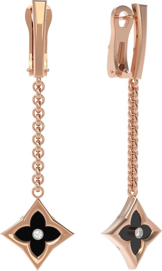 Серьги из золота c бриллиантами и ониксом