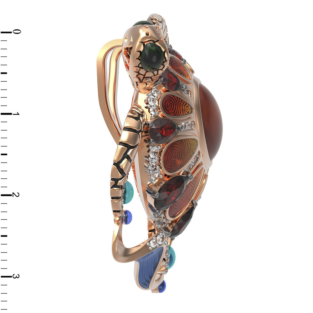 Подвеска из золота c эмаль , фианитом, гранатом и янтарём