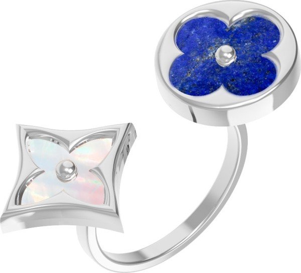 Кольцо из белого золота 585 пробы c лазуритом и перламутром