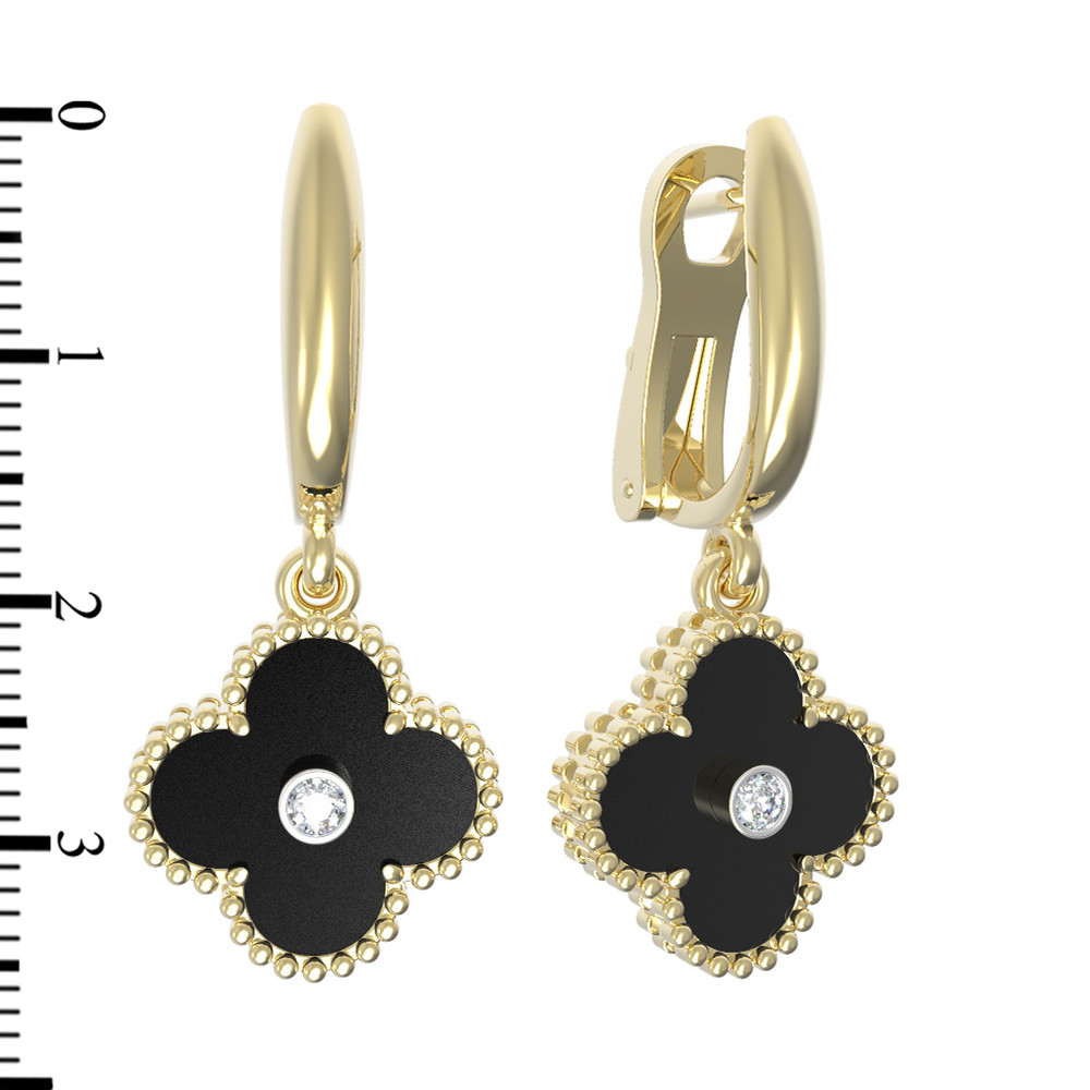 Серьги из лимонного золота c бриллиантами и ониксом