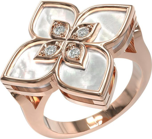 Кольцо из золота c бриллиантами и перламутром