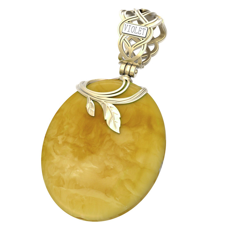 Подвеска из лимонного золота c росписным янтарём