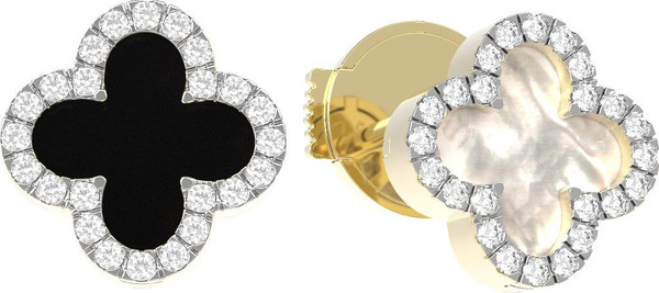 Серьги из лимонного золота c бриллиантами, ониксом и перламутром