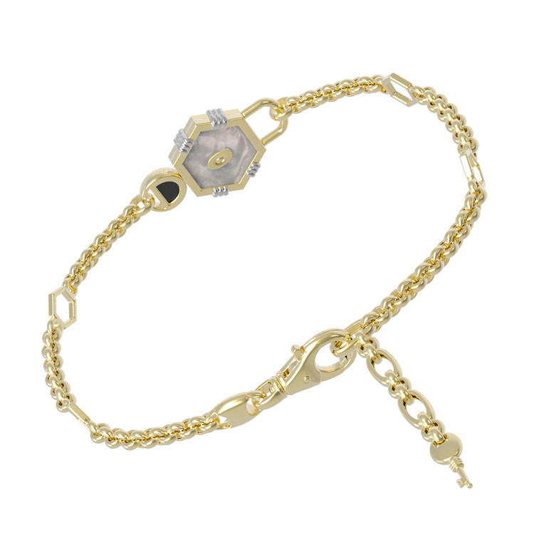 Браслет из лимонного золота c ониксом и перламутром