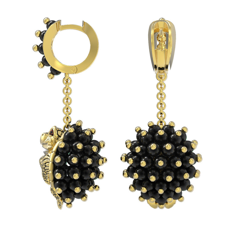 Серьги из лимонного золота c эмаль и ониксом