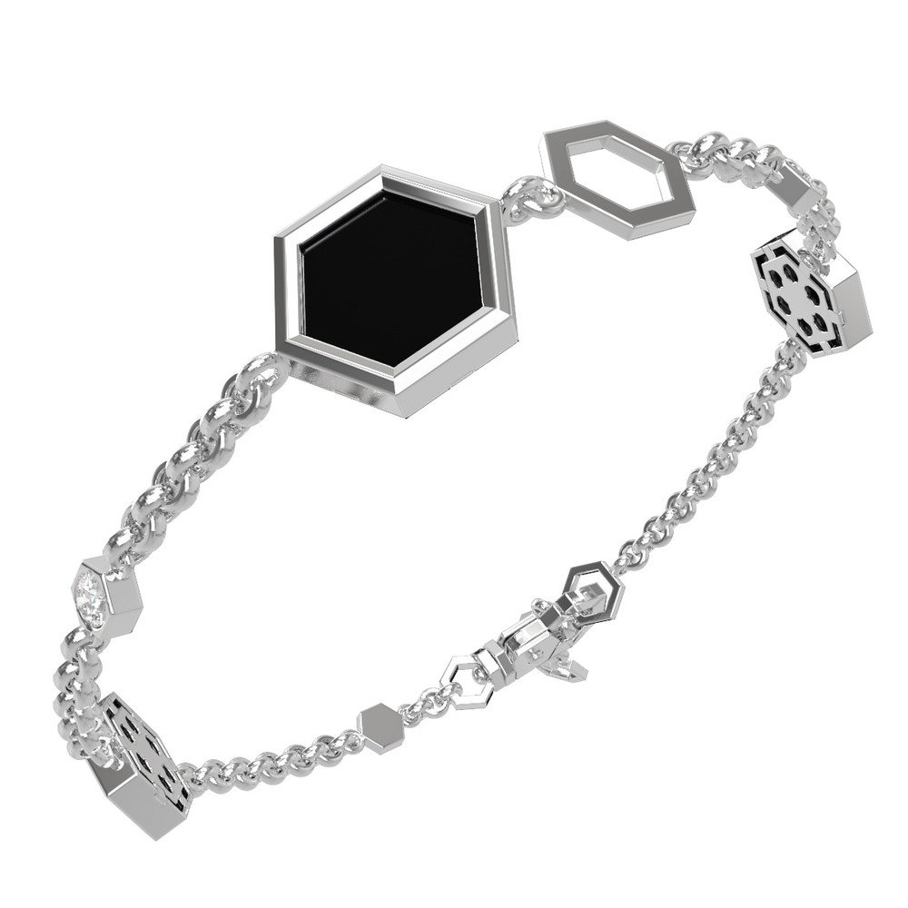 Браслет из белого золота c бриллиантами, ониксом и перламутром